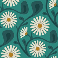 Chic Daisy Dreamscape in Teal - S tapet