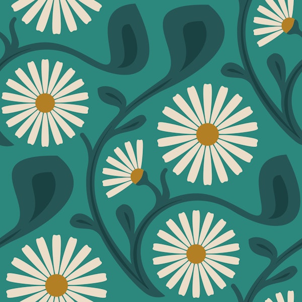 Chic Daisy Dreamscape in Teal - L