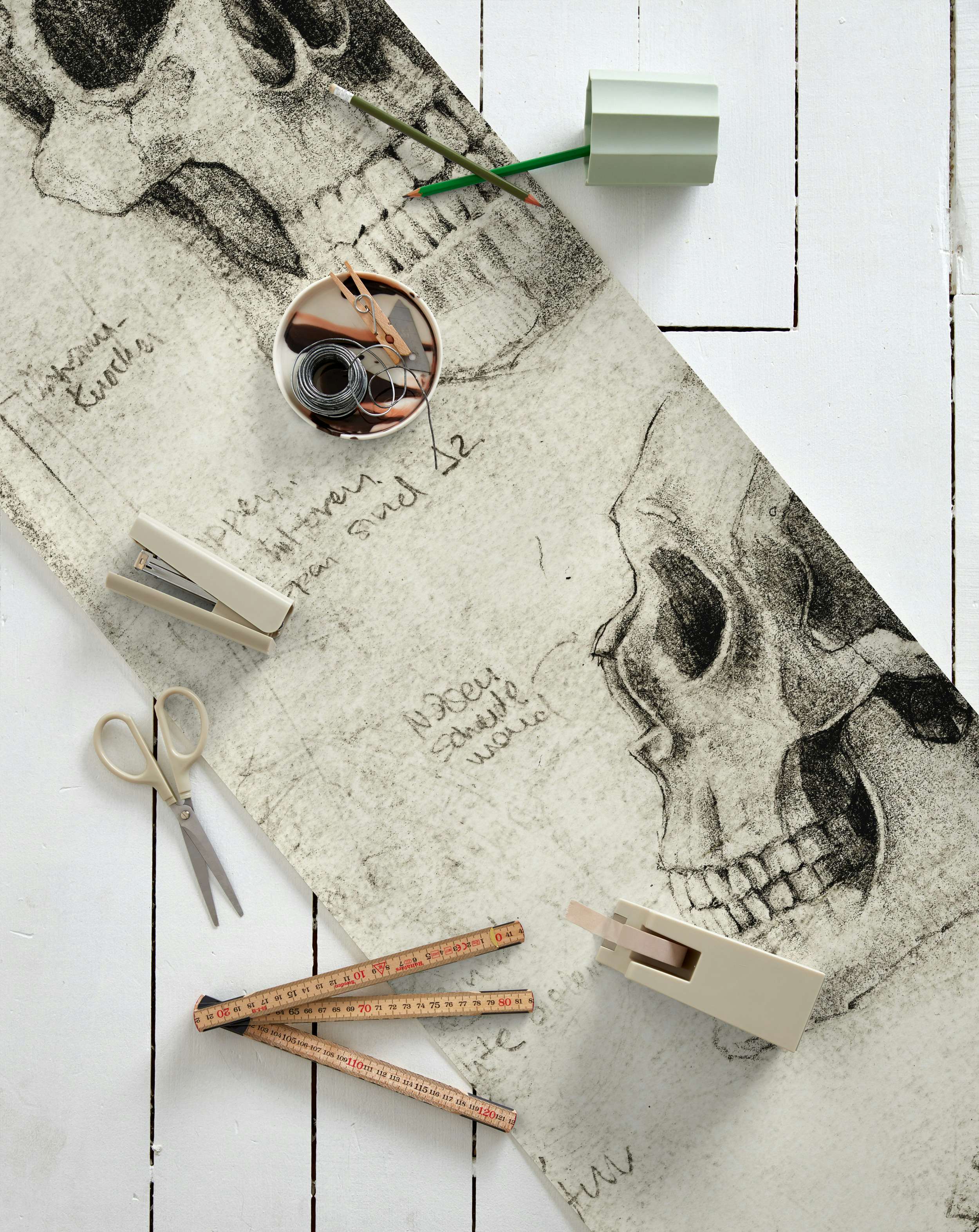 Skeleton sketches wallpaper roll