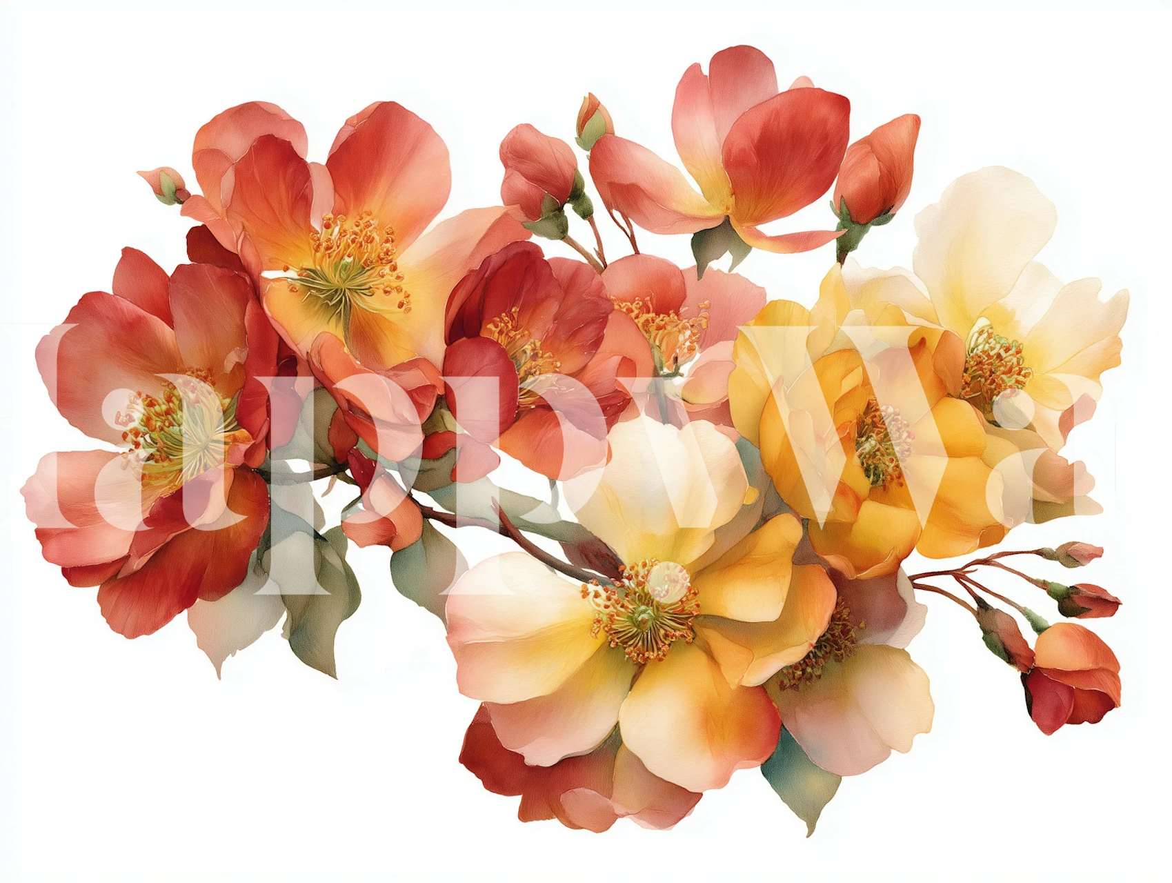 Colorful floral wallpaper featuring orange, yellow, and white flowers