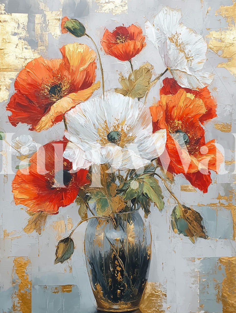 Vibrant poppies wallpaper in a room setting