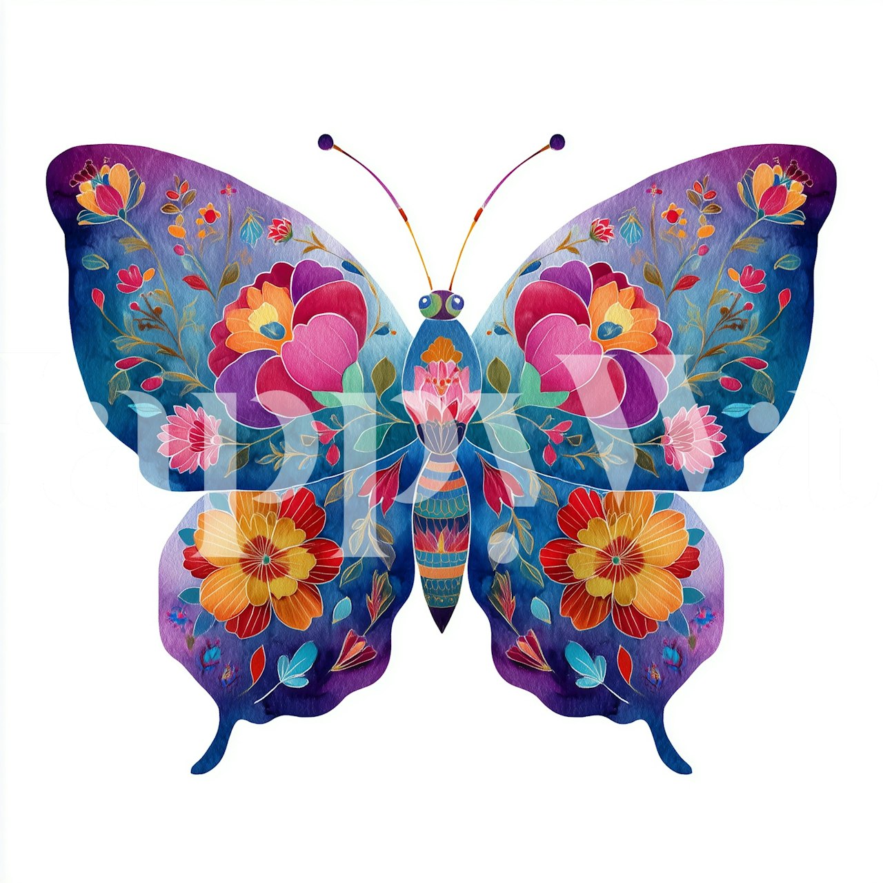 Vibrant floral butterfly wallpaper in a room