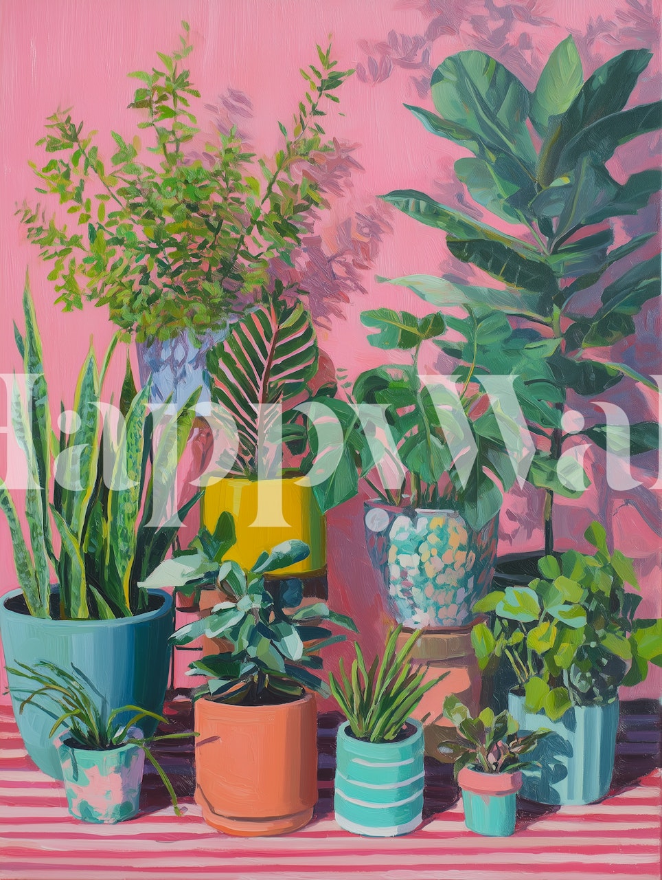 Colorful pink potted plants wallpaper design