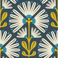 Stylish Daisy Blooms in Blue Yellow - S tapete