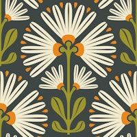 Stylish Daisy Blooms in Green Orange - S tapete