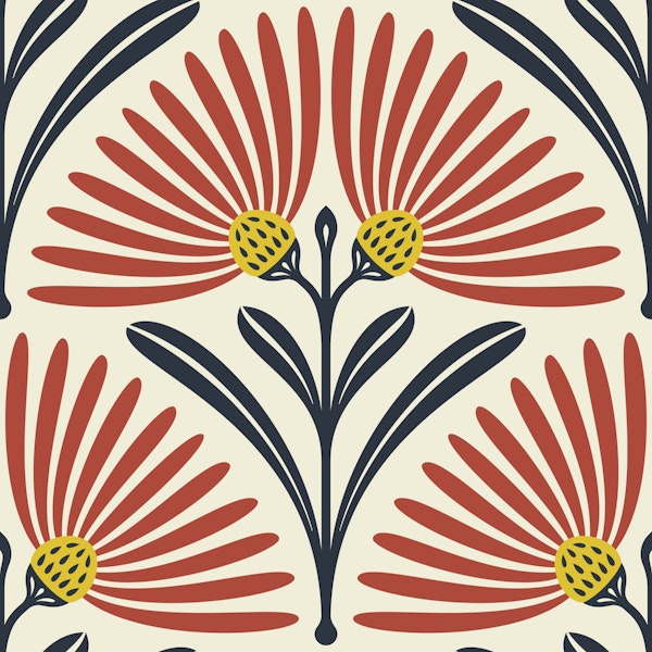 Art-Deco Daisy Harmony in Red - S