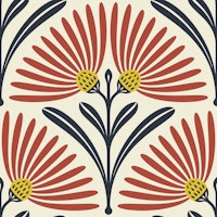 Art-Deco Daisy Harmony in Red - L papiers peint