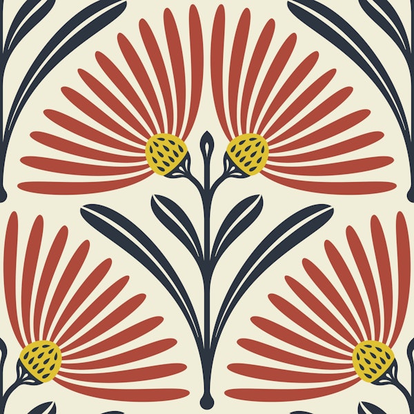 Art-Deco Daisy Harmony in Red - L