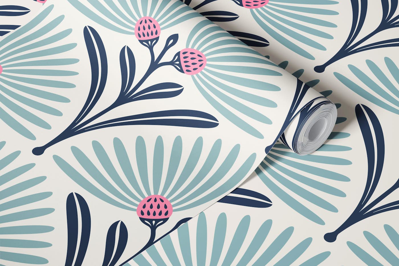 Art-Deco Daisy Harmony in Turquoise - L wallpaper roll