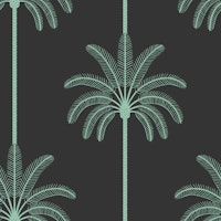 Boho Palm Trees Muted Turquoise on Black ταπετσαρία