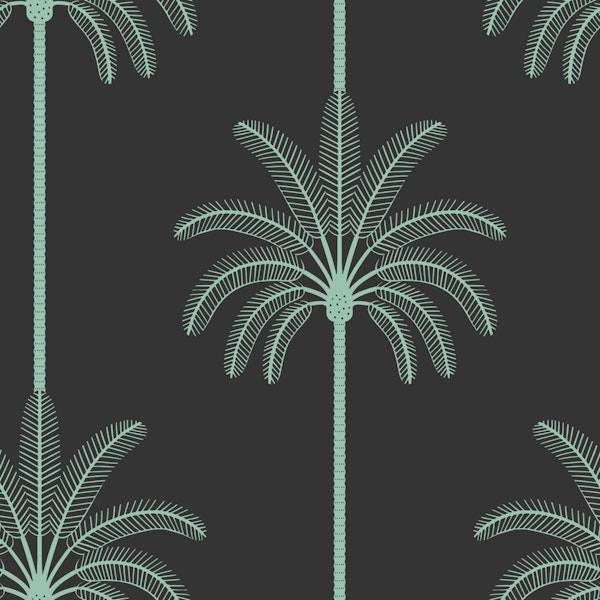 Boho Palm Trees Muted Turquoise on Black