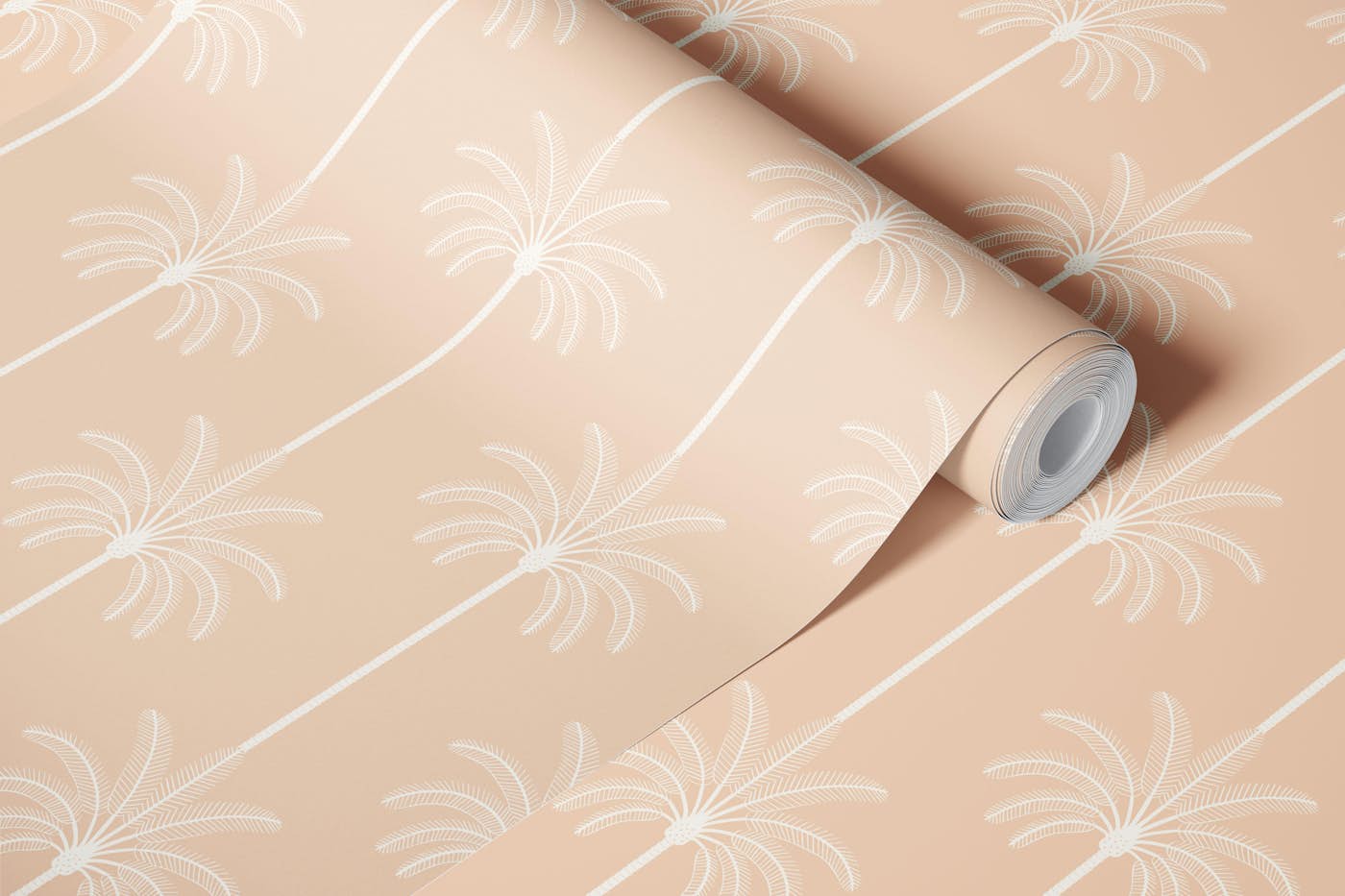 Boho Palm Trees Bone White On Pastel Orange wallpaper roll