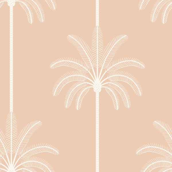Boho Palm Trees Bone White On Pastel Orange