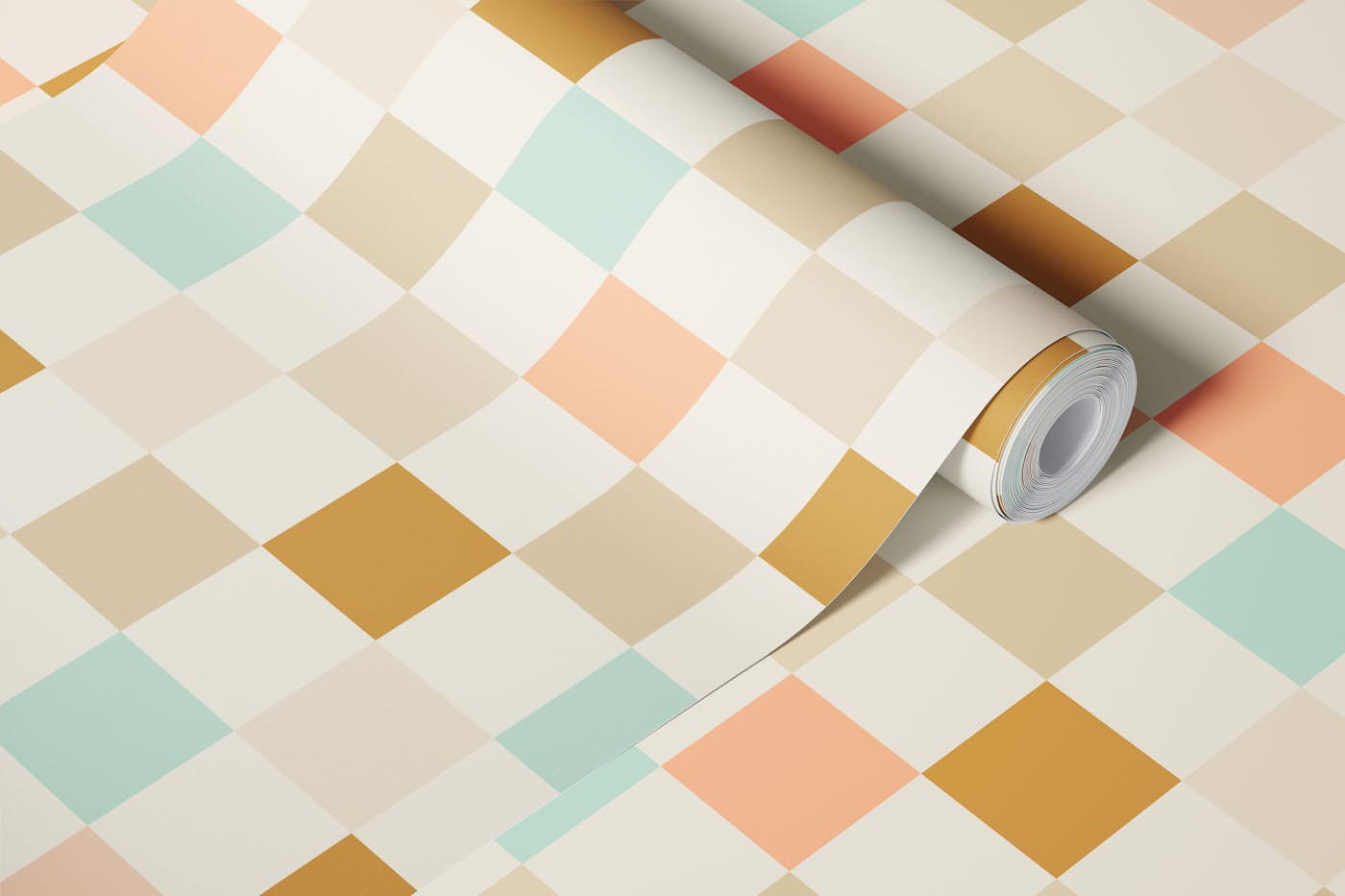 Pastel Checks Peach Sorbet wallpaper roll