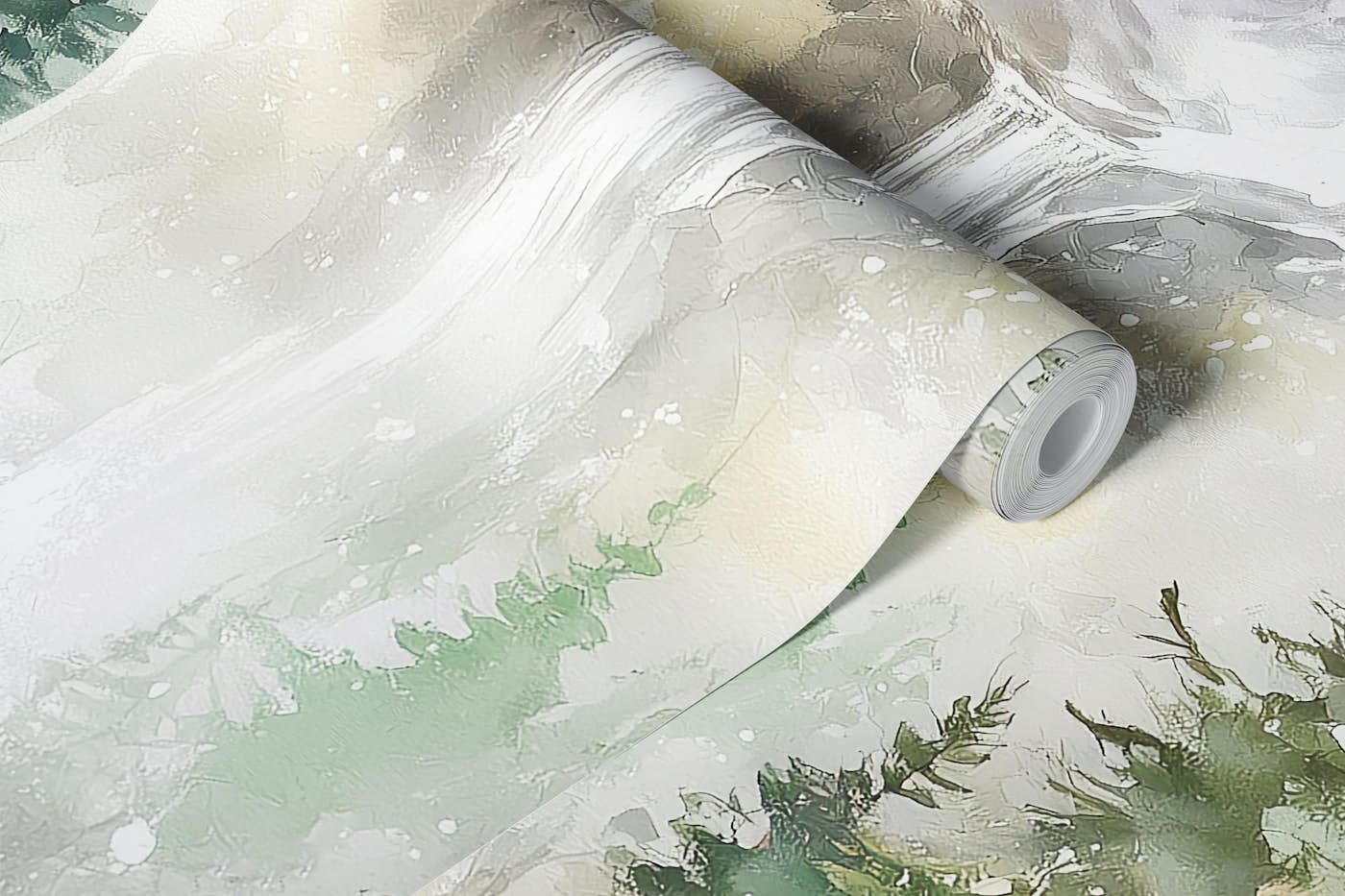Scenic Waterfall Haven Watercolor wallpaper roll