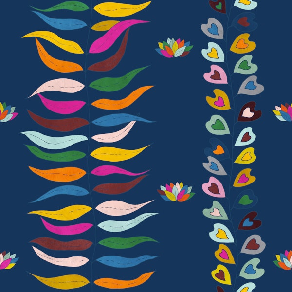 Colorful Folk Vines Navy