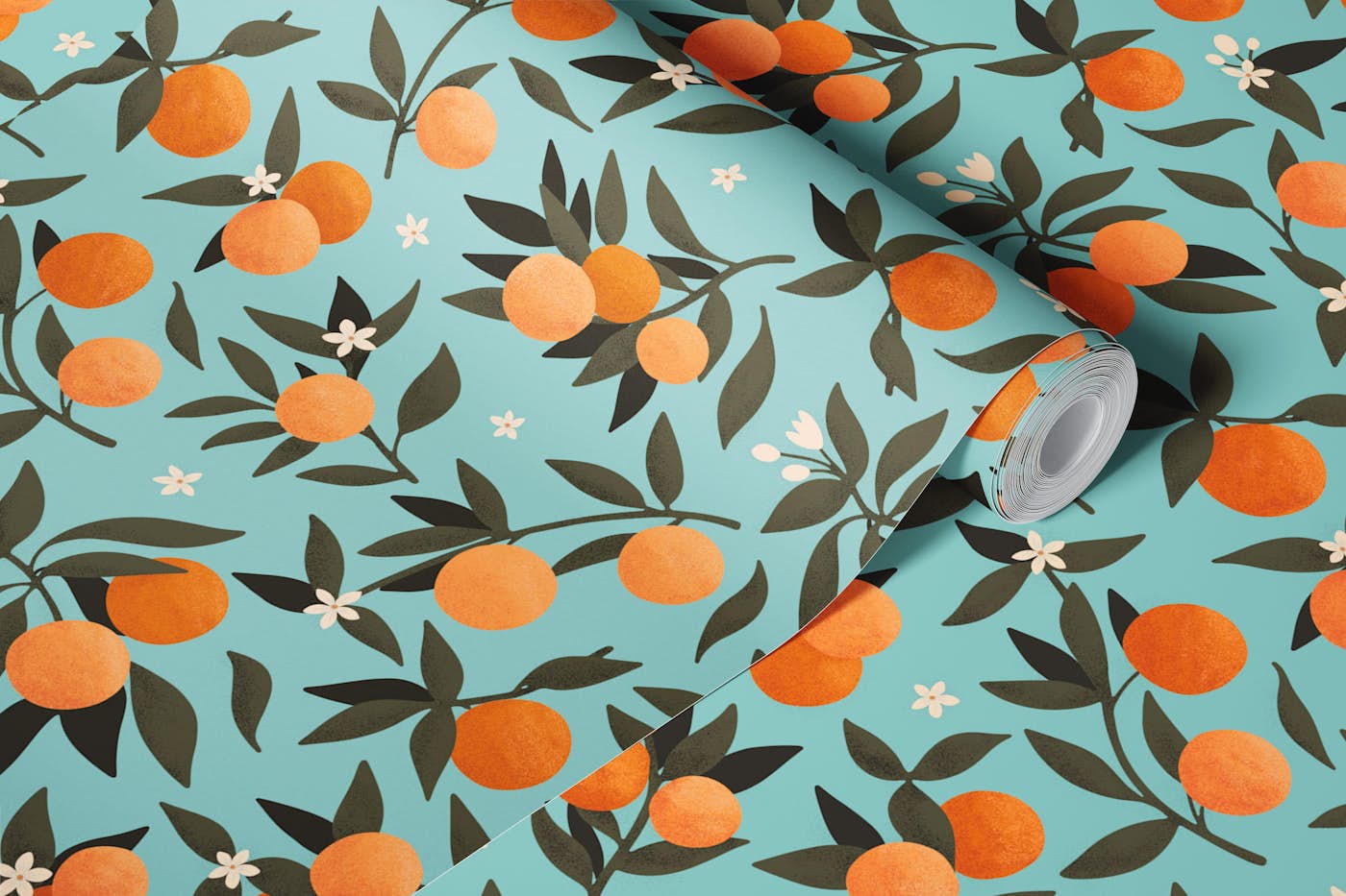 Orange Blossom XL - Blue wallpaper roll