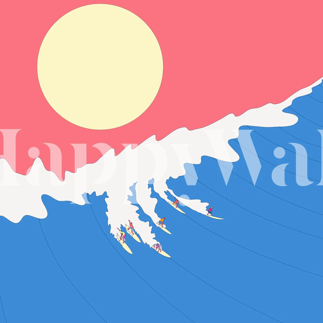 Great wave surfers wallpaper in a room