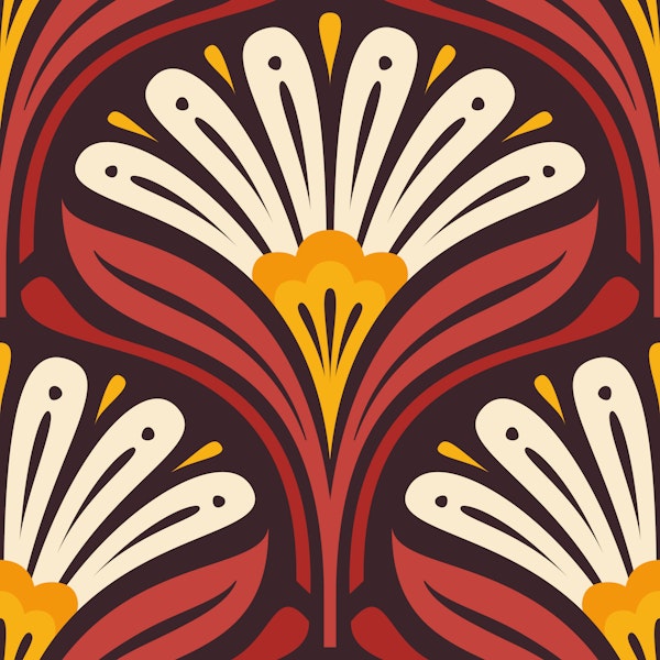 Art Deco Daisy Bloom in Red Yellow - S