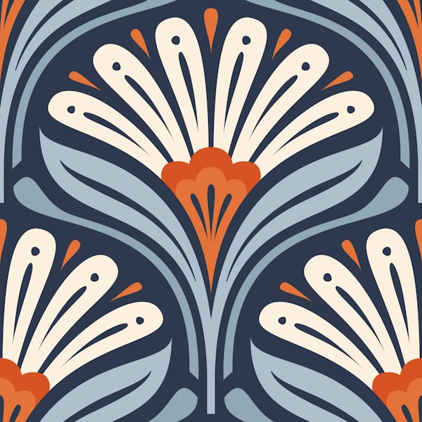 Art Deco Daisy Bloom in Blue Red - L