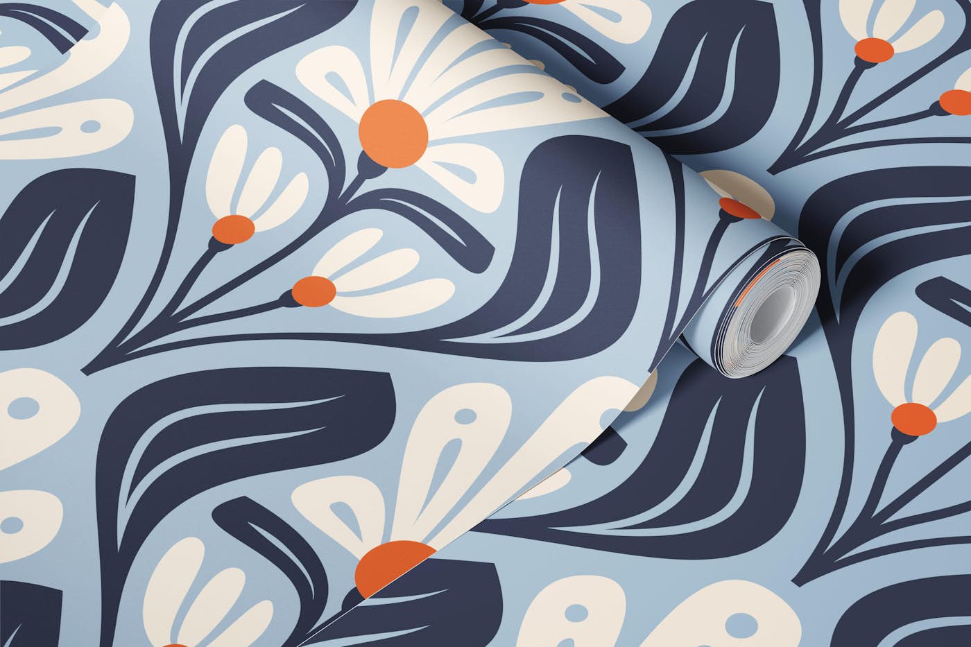 Retro Daisy Bliss in Blue - L wallpaper roll