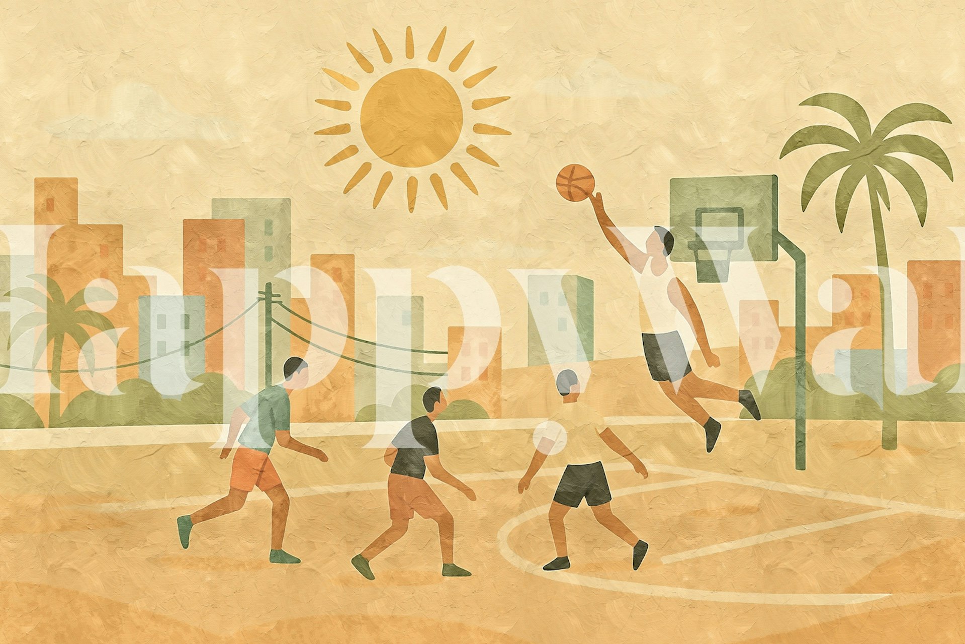 Tropical Basketball Sun ταπετσαρία σε ένα δωμάτιο