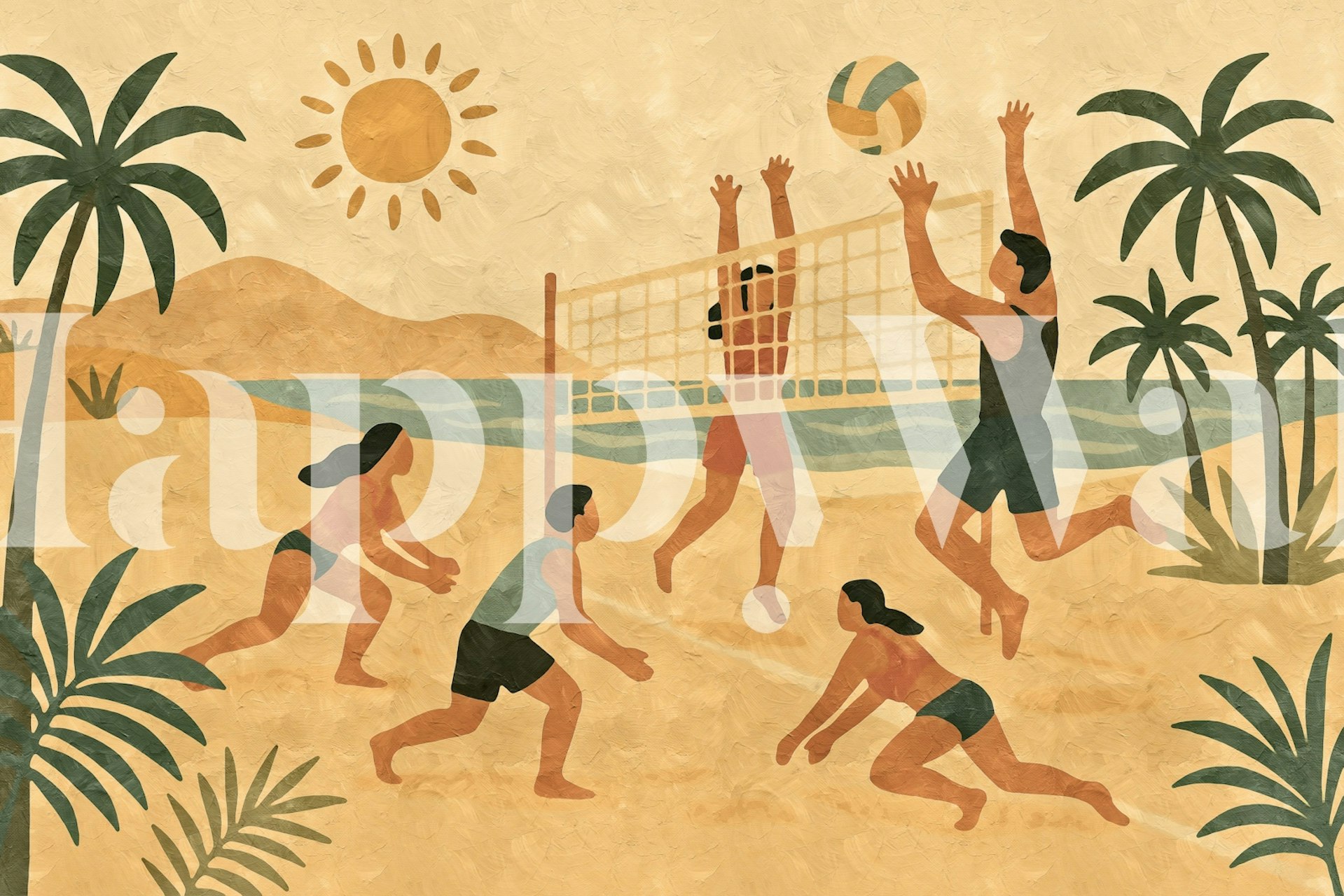 Σχεδιασμός ταπετσαρίας Tropical Beach Volleyball σε ένα δωμάτιο