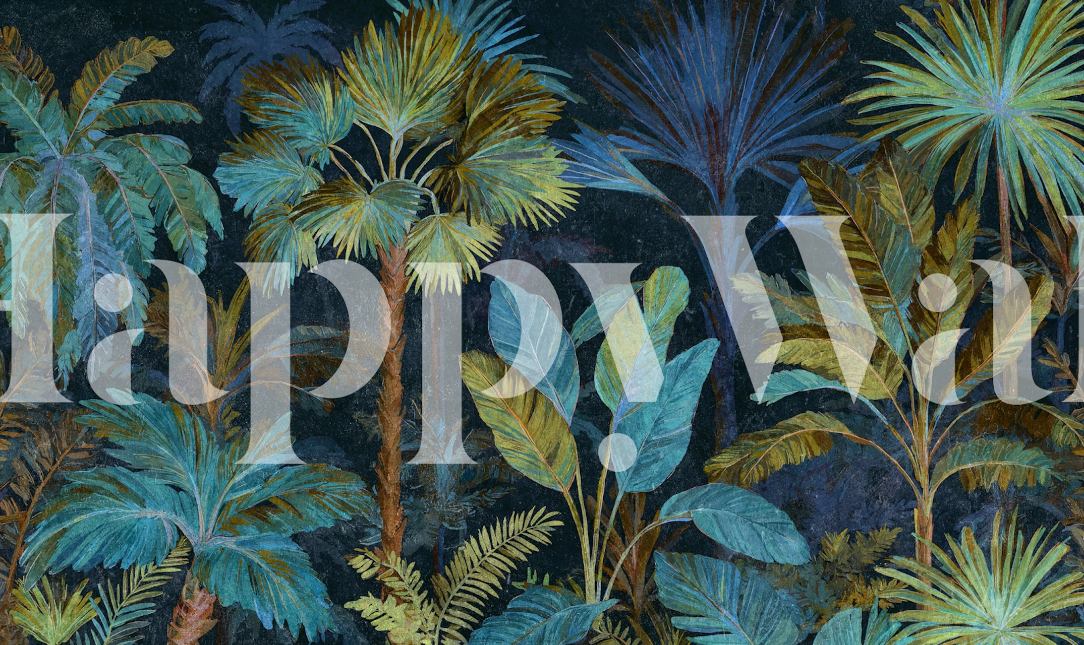 Soft Palm Paradise Dark Night tapeta w pokoju