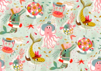 Funny hats sea life party mint tapete