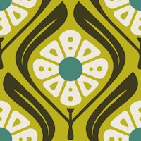 Retro Squared Daisies in Green - L tapete