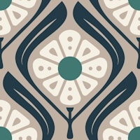 Retro Squared Daisies in Beige Green - S tapete