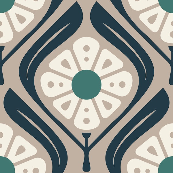 Retro Squared Daisies in Beige Green - S