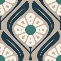 Retro Squared Daisies in Beige Green - S tapete