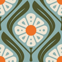 Retro Squared Daisies in Green Orange - S tapete