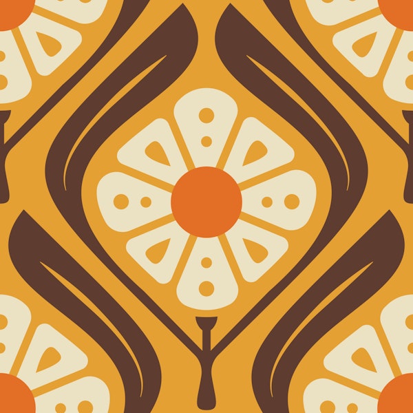 Retro Squared Daisies in Orange - L