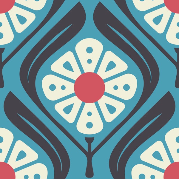 Retro Squared Daisies in Blue - L