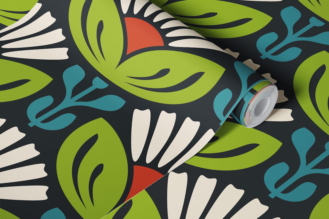 Bold Floral Radiance in Green Red - L wallpaper roll