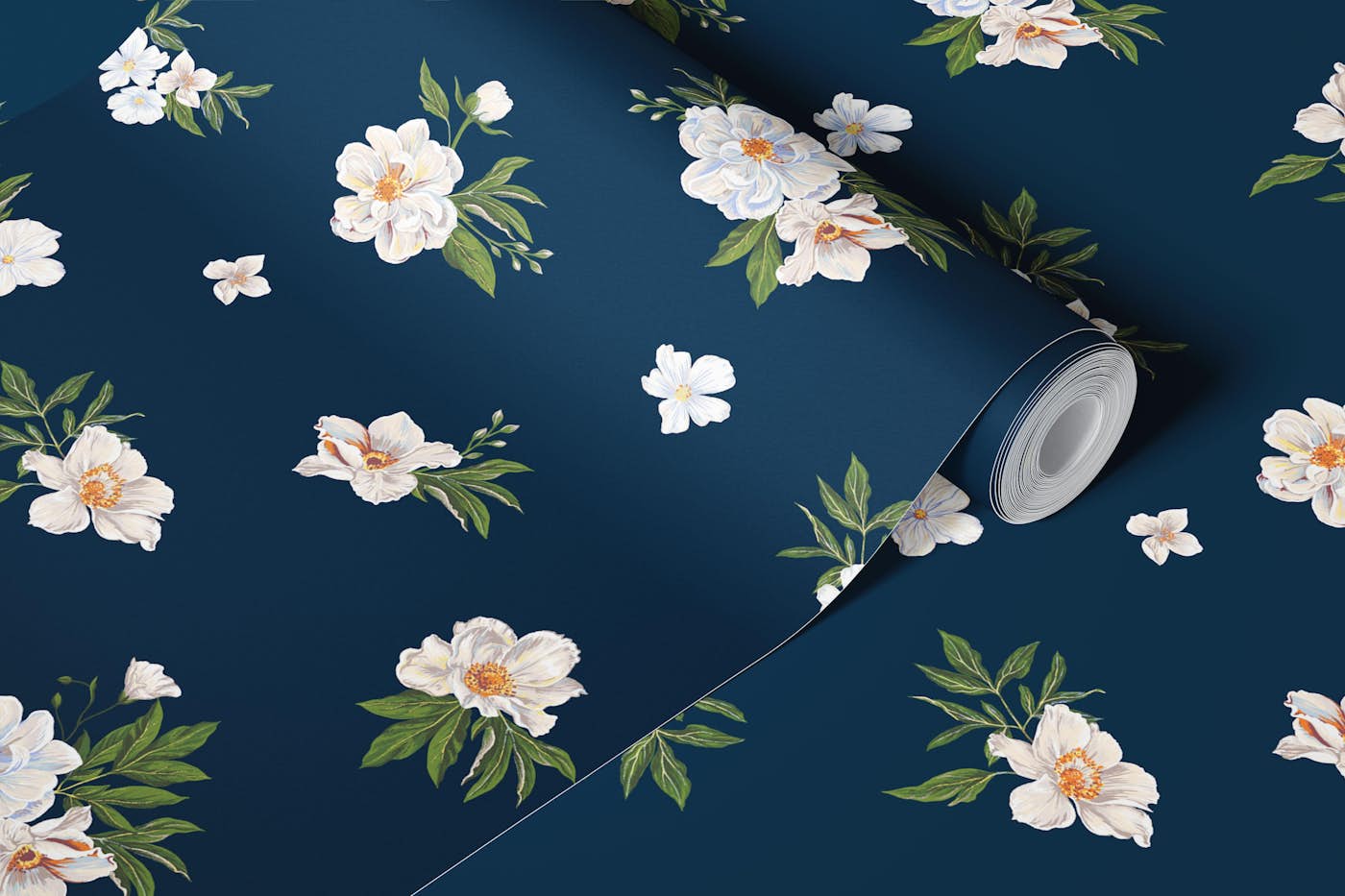 Wild Roses on Blue wallpaper roll