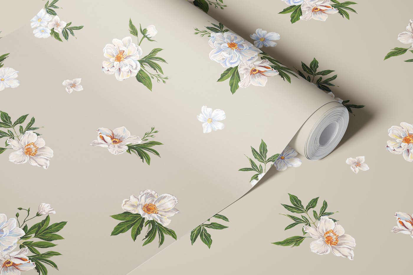 Wild Roses on Beige wallpaper roll