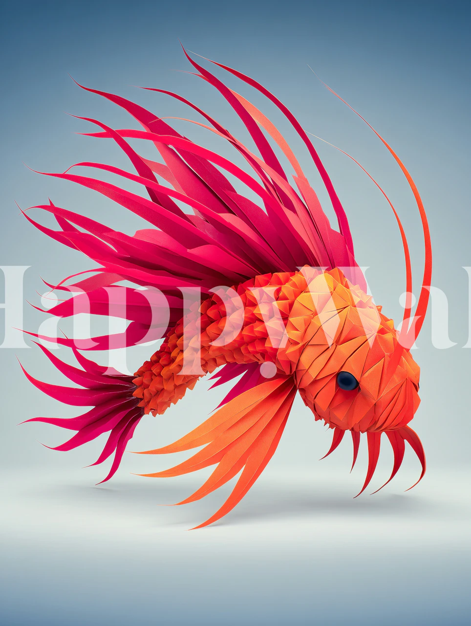 Origami fish in bright orange and pink wallpaper
