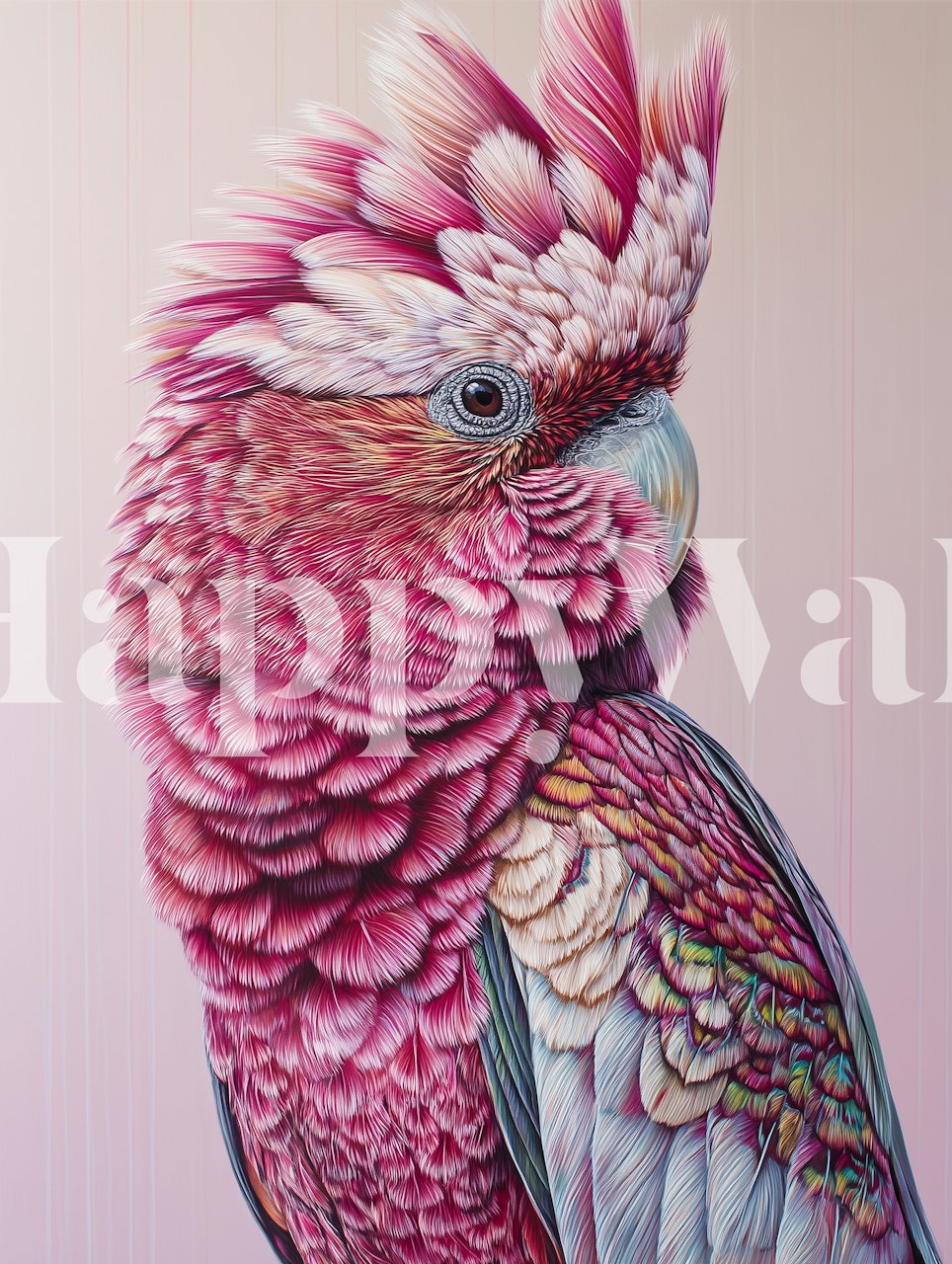 Vibrant pink cockatoo wallpaper in room