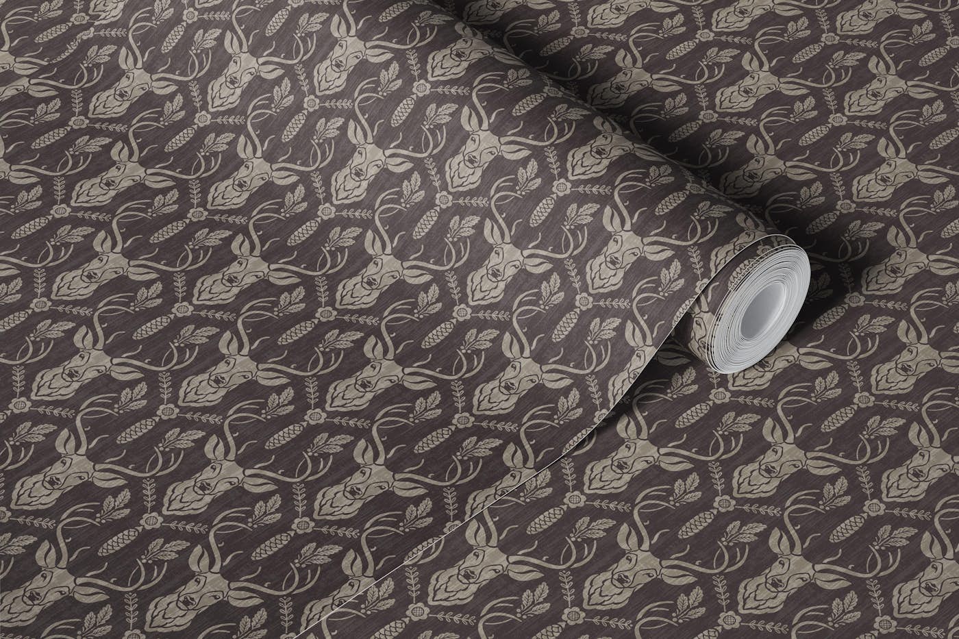 Cabincore Forest Deer - Smoky Black -Textur S wallpaper roll