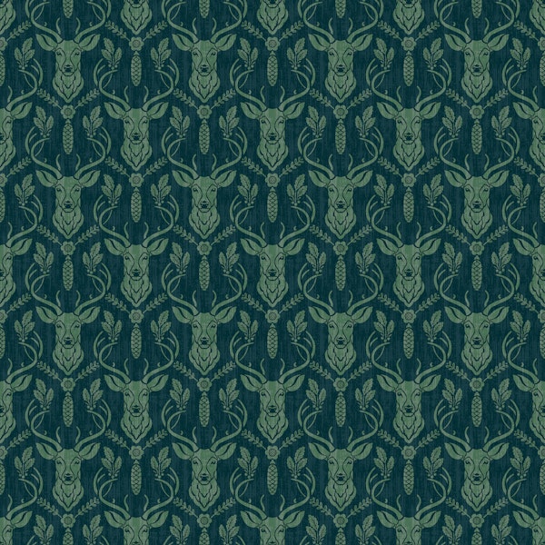 Cabincore Forest Deer - Deep Green - Textur S