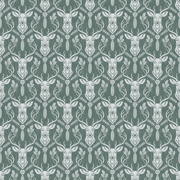 Cabincore Forest Deer - Blue Green - Textur S