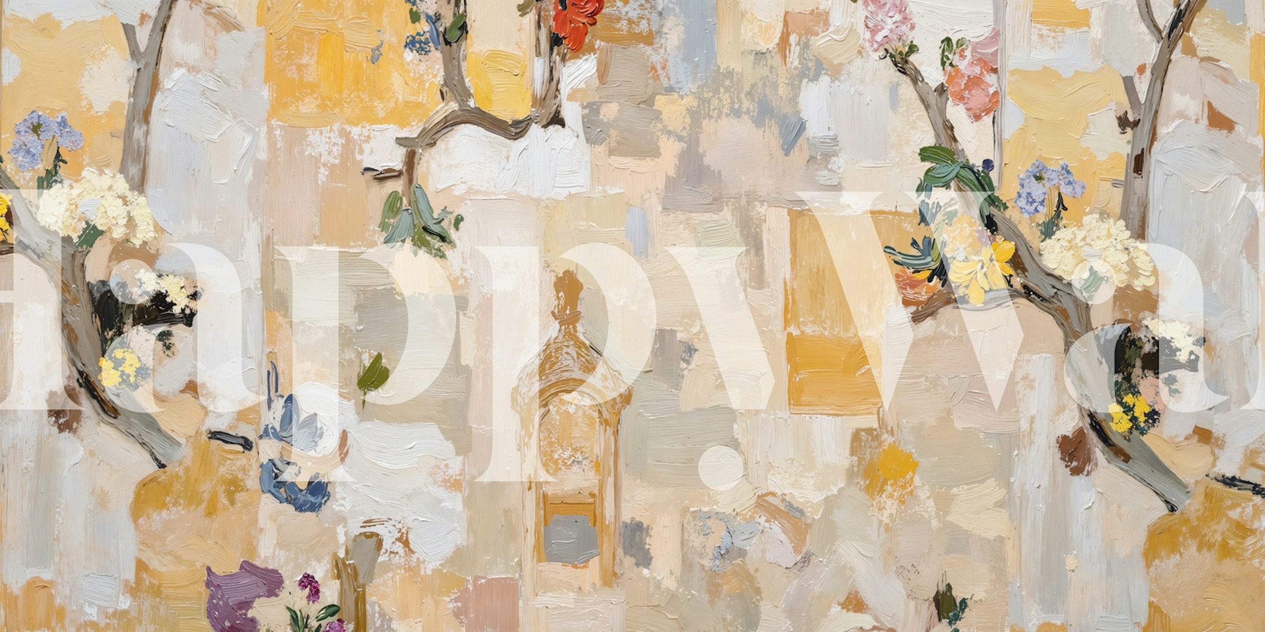 Floral branches with pastel colors on a textured background wallpaper