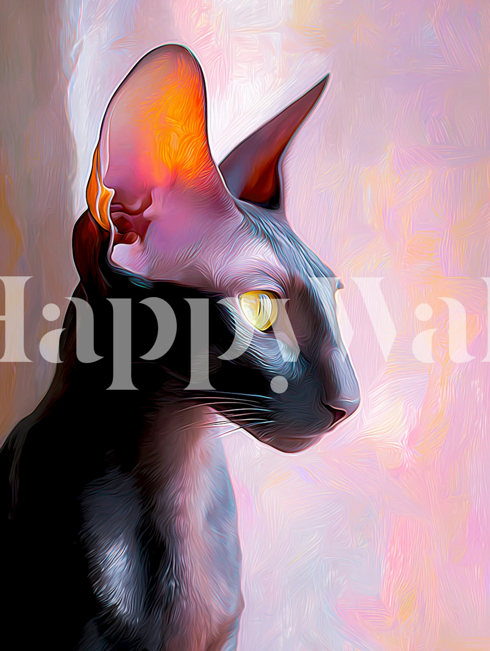 Sphynx cat portrait with subtle pastel colors wall mural