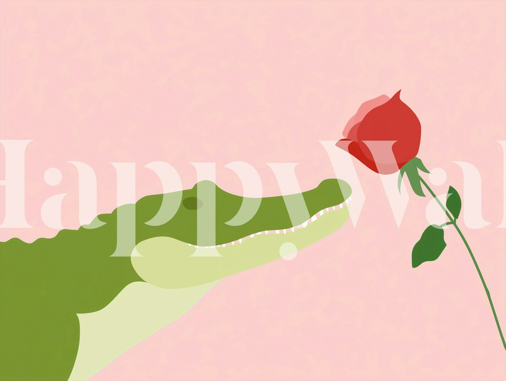 Crocodile with a rose on a pink background