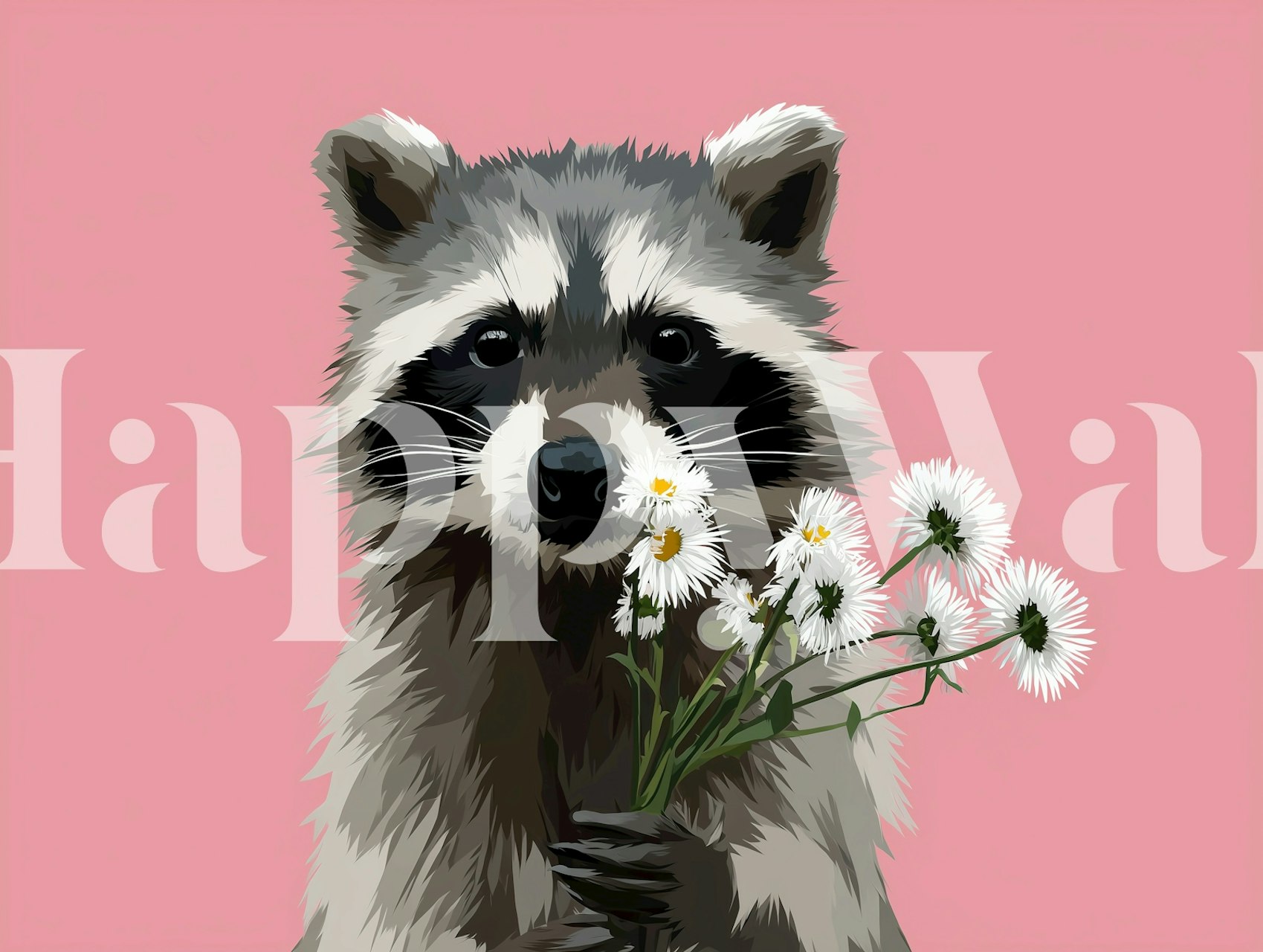 Charming raccoon holding flowers wallpaper