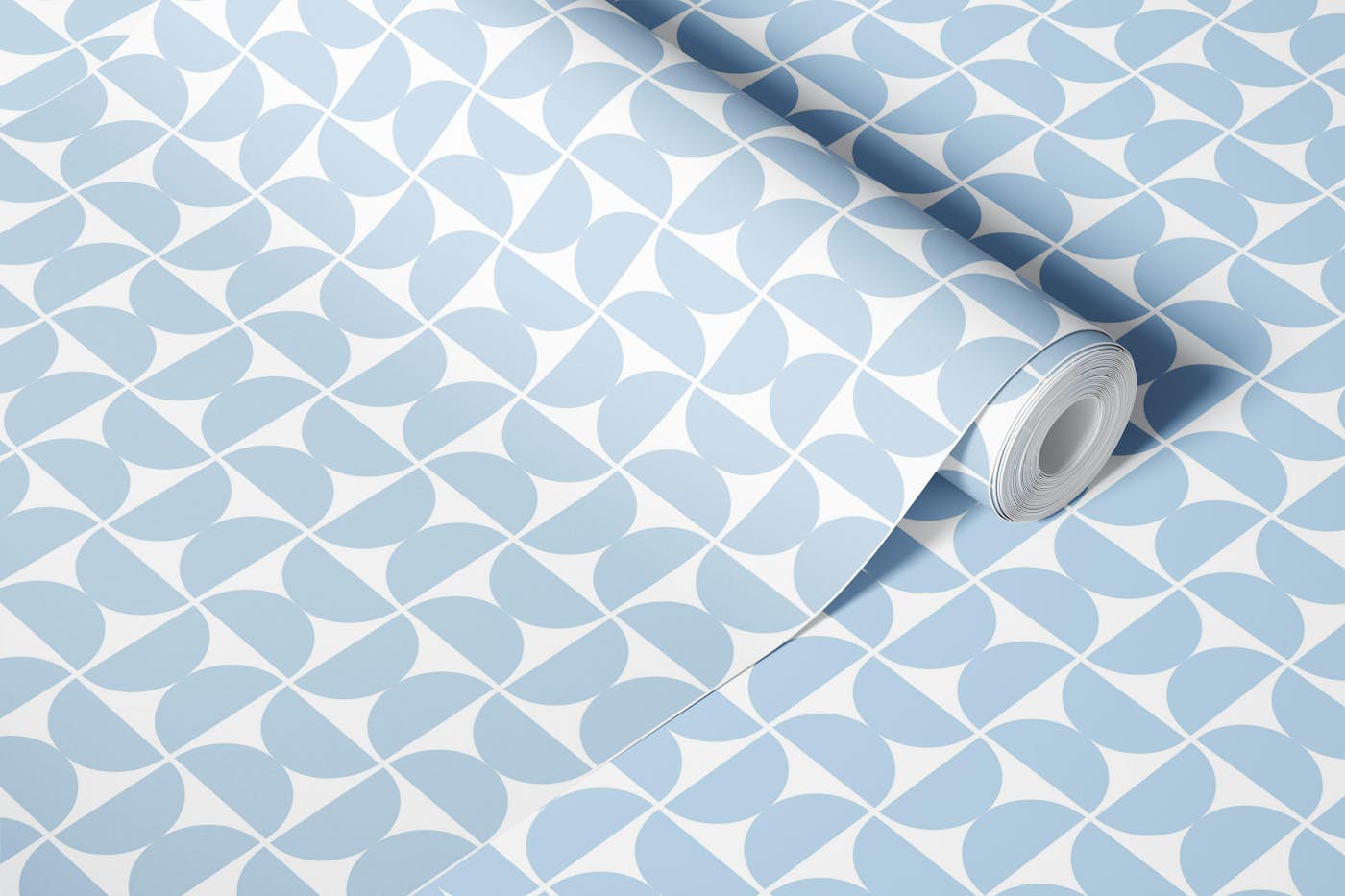 Semicircles - Air Blue and White - Small wallpaper roll