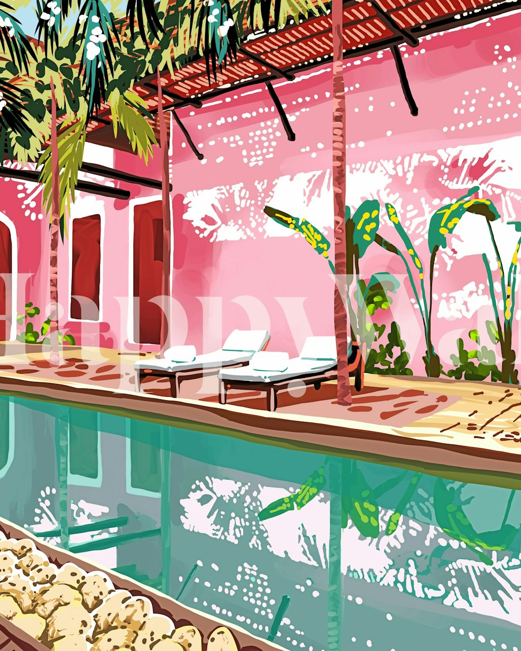 Vibrant Vacay Villa-behang in een kamer